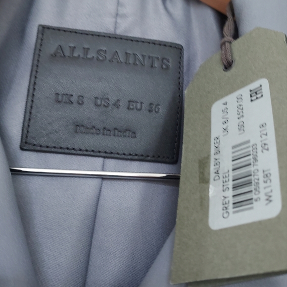 NWT Allsaints Dalby Biker leather jacket, grey steel, US 4 - Picture 2 of 7